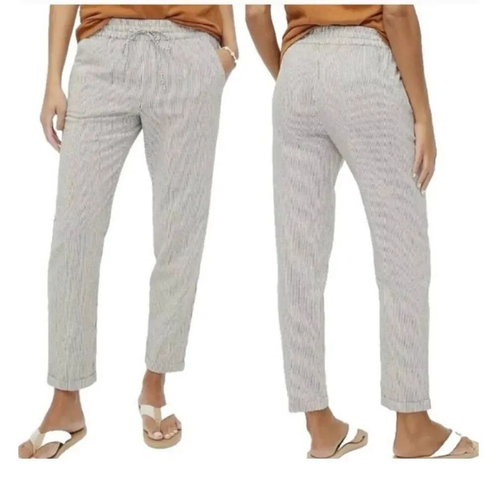 J.Crew Factory Striped Linen Cotton Blend Drawstring Pant Size 2 Pull On
